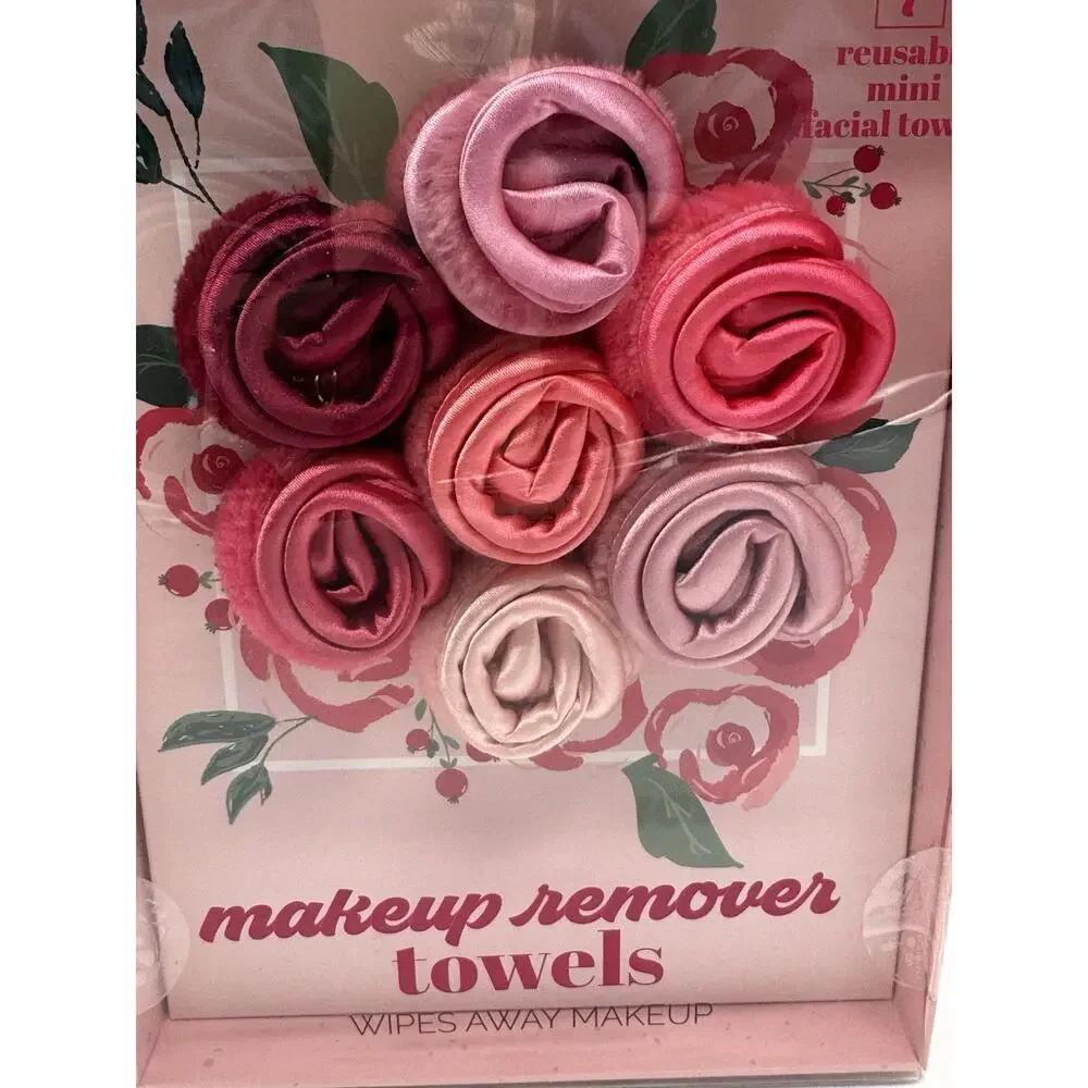 Reusable Rose Makeup Remover Towels Set of 7 Mini Facial Cloths Gift Box Beauty